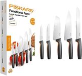 Fiskars Kitchen Knife Set, 5-Piece, Functional Form, Including Chef's Knife (Large), Vegetable Knife, Tomato Knife, Santoku Chef's Knife and Bread Knife, Japanese Stainless Steel/Plastic, 1057558