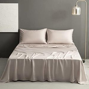 S VICTORY SYMBOL 100% Tencel Sheets Set Queen,Eucalyptus Lyocell Sheets- Cooling for Hot Sleepers,Silky Soft Bed Sheet 4 Pieces,Smooth Breathable(Silver Beige,Queen Size)