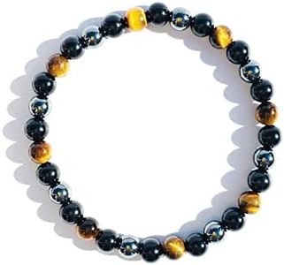 Joyfulmuze Handmade Stretch Bracelet for Men, Natural Hematite Black Tourmaline and Tiger’s Eye, Protection Luck Prosperity Jewelry, Chakra Energy Stones, Made in USA, 6mm