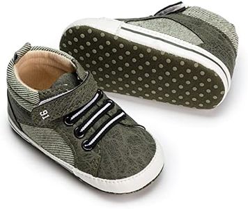 Meckior Baby Boys Girls Sneakers Toddler Dress Shoes Soft Rubber Sole Infant Moccasins Newborn Oxford First Walker Crib Shoes, A05/Army Green, 0-6 Months Infant