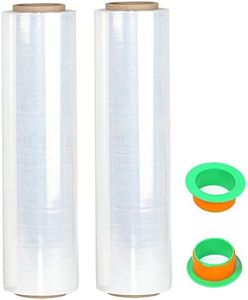 2-Pack Clear Stretch Wrap 18" x 1000 Feet 80 Gauge Industrial Strength with Plastic Handle, Plastic Pallet Supplies Durable Self-Adhering for Packing, Moving, Heavy Duty Shrink Film Rolls
