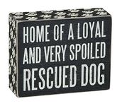 Primitives by Kathy 5" x 4" Wooden Box Sign Home of a Loyal & Spoiled RESCUE DOG