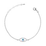 Clara 925 Sterling Silver Evil Eye Halo Bracelet, Adjustable, Rhodium Plated, Swiss Zirconia Gift for Women and Girls