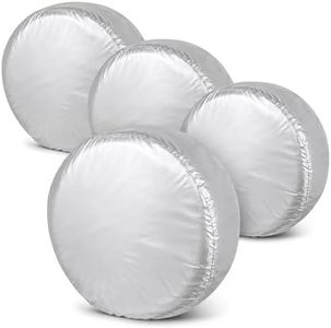 RV Tire Covers 4 Pack, Heavy Duty Silver Wheel Covers for 30–32 Inch Tires, UV & Heat Resistant Waterproof Tire Covers for RV, Trailer, Camper, SUV & Motorhome with Windproof Buckle