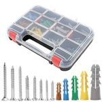 HongWay 370pcs Plastic Drywall Wall Anchors Kit with Screws, Includes 5 Different Assorted Size Anchors and Screws