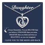 PINKDODO Daughter Necklace, Daughter Gifts from Mom, I Love You to the Moon and Back Necklace Daughter Jewelry Birthday Valentines Day Gifts for Daughter Girls