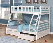 True Contemporary Fraser Twin Over Full Bunk Bed with Storage Drawers and Solid Wood (White)