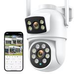 3k 6MP Security Camera Outdoor Dual Lens, 2.4Ghz WiFi 360°PTZ Surveillance Camera with Dual Screen,2-Way Audio,Color Night Vision,Auto Tracking,Works with Alexa