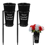 Metal Cemetery Vase Flower Holder with Spikes in Ground Grave Vases for Gravesite Gravestone Memorial Grave Markers Cemetery Decorations (2, Black)