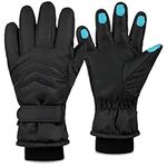 CityComfort Boys Skiing Gloves Fleece Lined Touch Screen Gloves Thermal Waterproof Windproof Snowboarding (Black, 11-15 Years)