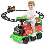 OLAKIDS Kids Ride On Train with Track, 6V Electric Toy with Lights and Sounds, Retractable Footrest, Under Seat Storage, Christmas Theme Battery Powered Gift for Toddlers Boys Girls (Green)