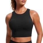 CRZ YOGA Women's Butterluxe Racer Back Padded Sports Bra - High Neck Longline Crop Top Gym Workout Tank Tops with Built in Bra Black 10