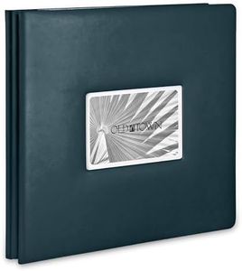 Old Town Bonded Leather Photo Album, Large Leather Scrapbook, Expandable Scrapbook Album 12x12 Double-Sided White Paper Pages and Optically Clear Pockets, Faux Suede Lining, Navy