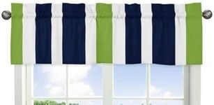 Navy Blue White and Lime Green Window Treatment Valance for Stripes Bedding Collection