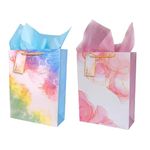 Flora Gift bags - Diwali Printed Gift bags |Paper Bags with Glossy Lamination | Matching Tags & Tissue | Pack of 10 | Medium Size-23x30x9 CM | Pink Blue Color Combo | Carry Bags for Return Gift Wedding |Birthady