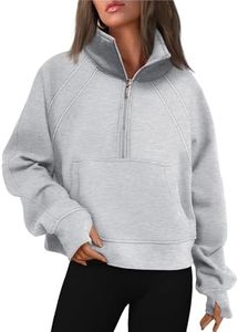 WYNNQUE Womens Half Zip Cropped Pullover Sweatshirts Fleece Quarter Zipper Hoodies Winter Clothes Sweaters Thumb Hole, Grey, Small