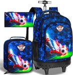 Rolling Backpack for Men, 21 Inch football Roller School Bookbag with Lunch Bag, Water Resistant Wheeled Backpacks for Teens Boys Elementary Travel