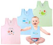 MOM CARE Cotton Newborn Baby Vest Sleeveless Sando Baniyan Pure Cotton Printed for Boys and Girls from 18-24 Months Pack of 3 Multicolor