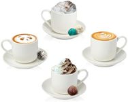 4oz. Espresso Cups Set of 4 With Matching Saucers - Premium White Porcelain, 8 Piece Gift Box Demitasse Set – Italian Caffè Mugs, Turkish Coffee Cup – Lungo Shots, Dopio Double Shot | White Set