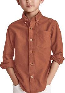 Boys' Long Sleeve Dress Shirts Classic Collared Button-Down Tshirt Solid Cotton Top with Chest Pocket White