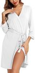 Leikar Short Robes For Women Soft Bathrobe Lightweight Bamboo Kimono Robes Ladies Loungewear, White, Medium