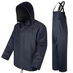 NAVIS MARINE Rain Suit for Men Heavy Duty Workwear Waterproof Jacket with Pants 3 Pieces (Navy, Medium)