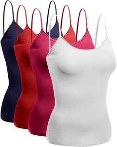 Emmalise Women's Camisole Built in Bra Wireless Fabric Support Short Cami (4Pk Wht, Dk Red, Fchsia, Navy, Large)