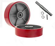 Pallet Jack/Truck Steering Wheels Set with Axle, Fasteners and Protective Caps, 7" x 2" with Bearings ID 20mm Poly Tread Red (Red)