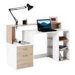 HOMCOM Computer Desk PC Table Modern Home Office Writing Workstation Furniture Printer Shelf Rack w/Storage Drawer & Shelves (Oak and white)