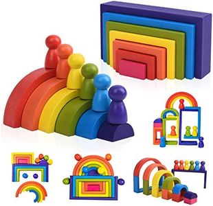 Wooden Rainbow Stacking Game Learning Toy Geometry Building Blocks for Toddlers Age 1 2 3 4 Years Old Creative Color Shape Matching Preschool Activity Educational Jigsaw Gifts