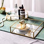 Ruhi Collections Square Glass Vanity Tray with Brass Rim and Mirror Base (6 x 6 x 1.25 Inches)