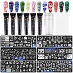 12PCS Christmas Nail Stamper Kit EBANKU 6 Colors Nail Stamping Gel Polish with 6pcs Nail Stamping Templates with Silicone Stamper & Scrapers, Snowflakes Santa Trees Nail Plate Print Manicure Tool