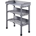 Yaheetech Plant Flower Wood Potting Bench w/Galvanised Steel Metal Tabletop and Storage Shelf Indoor/Outdoor,Grey