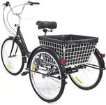 VonVVer 24 Inch Tricycle for Adult 8 Speed - Cruiser Bikes Height Adjustable Cargo Trike 110KG Load 3 Wheel Adult Trike Bike with Basket and Black Bag Cargo Trike for Women Men (Black)