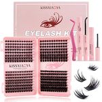 Individual Eyelashes Kit, 392Pcs 4 Styles D Curl Mix9-16mm Soft Natural Cluster Lashes, with Eyelash Glue & Tweezers, DIY Lash Extensions for Christmas, Valentine's Day, Anniversary(Eyelash Book Kit)