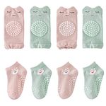 FedMois 4 Pairs Baby Knee Pads for Crawling + 4 Pairs Anti-slip Socks Cotton, girls, 0-12 Months