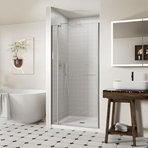 ACE DECOR 32-36" W x 72" H Frameless Pivot Shower Door, Pivot Swing Shower Glass Door with 1/4" (6mm) and 5/16" (8mm) Tempered Glass, Brushed Nickel Finish, Reversible Installation