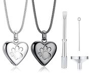 Adramata 2PCS Pet Cremation Jewelry for Ashes Pendant Paw Print Pet Heart Urn Necklace Memorial Keepsake Jewelry for Pet/Dog's/Cat's Ashes