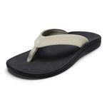 OLUKAI Ohana Women's Beach Sandals, Water Resistant Flip Flops, Arch Support & Comfort Fit, Lightweight & Durable, Enhanced Grip & Traction, Ecru/Black, 9