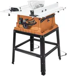 Table Saw 10 Inch, 15A Multifunctional Saw with Stand & Push Stick, 90° Cross Cut & 0-45° Bevel Cut, 5000RPM, Adjustable Blade Height for Woodworking, Orange