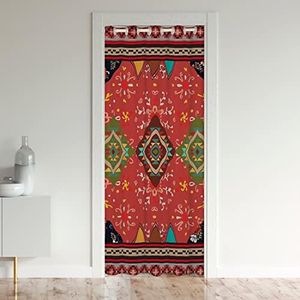 Southwestern Native Aztec Door Curtain for Kids Boys Girls,Bohemia Door Drape for Doorway Privacy,Red Green Black Tribal Floral Curtain,Boho Exotic Mandala Closet Curtain 1 Panel, 34" W X 80" L