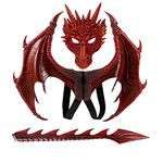 CRTEPST Dragon Costume for Kids Boys Girls, Dragon Wing Tail Mask Set,Halloween Dinosaur Cosplay Set for Child (Red)