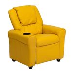 Flash Furniture Contemporary Kids Recliner with Cup Holder and Headrest, Yellow Vinyl, 60.96 x 48.26 x 48.26 cm