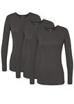 Sivvan Scrubs For Women - Long Sleeve Comfort Underscrub Classic Fit Tee 3-Pack, Charcoal, Large