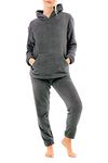 Sleepdown Women's Ladies Coral Fleece Hoodie and Jogger Set, Dark Grey, L