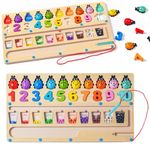 3 in 1 Montessori Wooden Counting Toy, Counting Ladybugs/Number Puzzles/Magnetic Color Number Maze for 2 3 4 5 Year Old, Preschool Learning Educational Toys for Boys Girls Toddlers