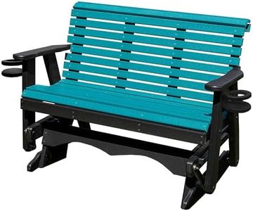 5FT Glider Amish Handmade in USA Poly Lumber wood Lancaster series RollBack Porch Glider with Cupholders HeavyDuty Everlasting PolyTuf HDPE No wood fibers and 1000 lbs Limit,Stainless Steel hardware