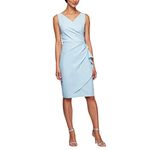 Alex Evenings Women's Slimming Short Ruched Dress with Ruffle(Petite and Regular), Light Blue, 12