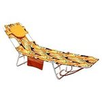 SunnyFeel Reclining Beach Chair, Lay Flat Tanning Bed Portable Folding Chair with Pillow, Arm & Head Slots, Backpack Straps for Outdoor (Orange Bird)