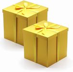 AVUX 9x9x9 inches (Pack of 2) Gift Boxes with Lids and Ribbon- A Rigid Cardboard Gold Colored Collapsible and Reusable Gift Box for Birthday, Christmas, and Weddings for Men and women